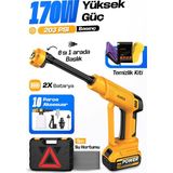 Auhma Acr-10 Şarjlı Araç Yıkama Makinesi Sarı 203 Psı 170W Basınçlı Oto Yıkama Seti | 3820 Fırçasız Motor, Çantalı, 2 Bataryalı, Köpük Hazneli, 5 Metre Hortumlu