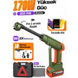 Auhma Acr-10 Şarjlı Araç Yıkama Makinesi Yeşil 203 Psı 170W Basınçlı Oto Yıkama Seti | 3820 Fırçasız Motor, Çantalı, 2 Bataryalı, Köpük Hazneli, 5 Metre Hortumlu
