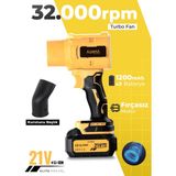 Auhma Ahv-18 Şarjlı Turbo Fan Hava Üfleyici Sarı - 21V Kömürsüz Motor (Brushless) - 32.000 Rpm Oto Kurutma, Pc Temizleme ve Bahçe Üfleme Makinesi
