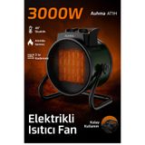 Auhma At1h Elektrikli Isıtıcı Fan Yeşil 3000w Hızlı Isınma, 3 Kademeli Ayar, Sessiz Ptc Isıtma Tek