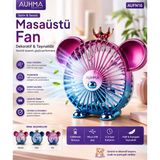 Auhma Taçlı Mini Masaüstü Fan USB Şarjlı Sessiz Taşınabilir Vantilatör 3 Kademeli Hız Ayarlı - Pembe