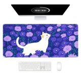 Auhoahsil Büyük Mouse Pad, Masaüstü için Sevimli Kedi Masa Matı, Mor Kalın Büyük XXL XXXL Oyun Mousepad, Genişletilmiş Tam Boy Su Geçirmez Kauçuk Masaüstü Dizüstü Bilgisayar Klavye Mat, 35,4 inç x