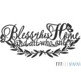 AUHOKY Bless This Home and All Who Enter Metal Duvar Sanatı Dekoru, Siyah Duvar Heykelleri dekor Giriş Yolu Dekorasyon İşaretleri, Demir Mektuplar Yatak Odası Mutfak Oturma Odası Ofis için Duvara Asılan Duvar Resmi 17x8,5 inç