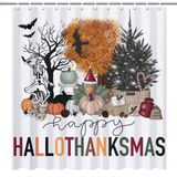 AUIKVH Cadılar Bayramı Hallothanksmas Banyo için Duş Perdeleri, Su Geçirmez Sonbahar Sonbahar Şükran Günü Noel Duş Perdesi Seti, 12 Kancalı, 72 x 72