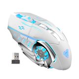 AULA SC100 beyaz oyun faresi kablosuz, 800 mAh pil ile şarj edilebilir, 2 yan düğme, LED solunum lambası, USB alıcı, 2,4 GHz kablosuz oyun faresi, PC, MAC, dizüstü bilgisayar, masaüstü bilgisayar için (siyah)