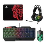 Aula T650 4'ü 1 Arada Oyuncu Seti RGB Kablolu Membran Klavye 3600 DPI Mouse Mikrofonlu Kulaklık ve Mousepad