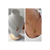 AURA ATELİER MODA Mineli Kırmızı Biber Şanslı Charm Klips Halkalı İnce Zincir Kolye Kadın Su Geçirmez Kararmaz
