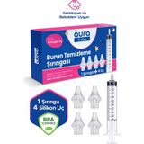 Aura Bebe Bebek Burun Yıkama Enjektörü Şırınga ve 4 Adet Yumuşak Silikon Uç BPA İçermeyen Tasarım