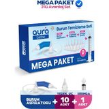 Aura Bebe Mega Paket Bebek Burun Temizleme Aspiratörü 10 Yedek Uç ve Burun Yıkama Şırıngası ile Pratik Kullanım