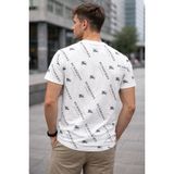 Aura Boutique Moda Erkek Desenli Basic Tişört Bisiklet Yaka Kısa Kollu Pamuklu Slim Fit T-Shirt - 0 Beyaz - XL