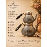 Aura Copper 3 Kat Ağır El Işlemeli Bakır Çaydanlık Seti 1,2 mm Yoğun Motifli Gümüş Eskitme Büyük Boy - (Bakır Bileklik Hediyedir !!!) - Trs-0081