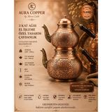 Aura Copper 3 Kat Ağır El Işlemeli Bakır Çaydanlık Seti 1,2 mm Yoğun Motifli Gümüş Eskitme Büyük Boy - (Bakır Bileklik Hediyedir !!!) - Trs-0082