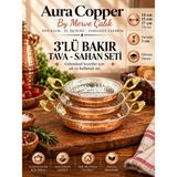 Aura Copper 3'lü Bakır Sahan Tava Seti Dövme Çift Kulplu Yumurta Menemen Tavası 14-15-17CM/2 cm - Derin