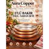 Aura Copper 3'lü Bakır Sahan Tava Seti Dövme Çift Kulplu Yumurta Menemen Tavası 21-22-24 Cm/2,5 cm - Derin