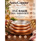 Aura Copper 3'lü Bakır Sahan Tava Seti Dövme Çift Kulplu Yumurta Menemen Tavası 21-22-24CM/3,5CM - Derin