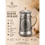 Aura Copper Ağır El Işlemeli Bakır Sürahi 2 L Kapaklı 1,2 mm Gaziantep Usta El Işçiliği - (Bakır Bileklik Hediyedir !!!) - Çok Renkli - Standart