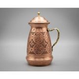 Aura Copper Ağır El Işlemesi Kapaklı Bakır Sürahi 1.2mm Kalın Saf Bakır 2.5 Lt - 27 cm Rose/bakır Renk & Tepsi 40 cm Bardak 500 ml 4 Adet ve Sürahi Seti - Rose Gold - 2000 ml