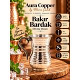 Aura Copper Bakır Ayran Tası ve Bardak 200 ml Dövme Kulplu KC-00018 Gümüş Kulplu Bardak