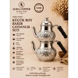 Aura Copper Bakır Çaydanlık Seti Küçük Boy Petek Desenli 0,8 mm – Üst 500 ml Alt 1200 ml - (Bakır Bileklik Hediyedir !!!) - Trs-0075