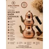 Aura Copper Bakır Çaydanlık Seti Küçük Boy Petek Desenli 0,8 mm – Üst 500 ml Alt 1200 ml - (Bakır Bileklik Hediyedir !!!) - Trs-0076