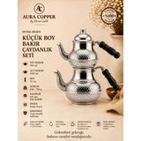Aura Copper Bakır Çaydanlık Seti Küçük Boy Petek Desenli 0,8 mm – Üst 500 ml Alt 1200 ml - (Bakır Bileklik Hediyedir !!!) - Trs-0077