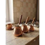 Aura Copper Bakır Cezve Ağır El Işleme Sedef Saplı 3'lü Takım - Üzüm Desenli Metalik & Rose 3'lü Set - Rose Gold