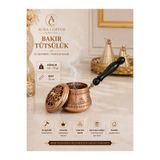 AURA COPPER Bakır Tütsülük Ahşap Saplı El İşlemeli Dekoratif Tütsü Kabı 22 cm - (BAKIR BİLEKLİK HEDİYEDİR !!!)