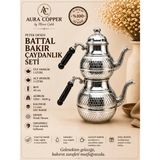 Aura Copper Battal Boy Petek Desenli Bakır Çaydanlık Seti 1,2 mm – Bakır Renk Üst 1 L Alt 2 L - (Bakır Bileklik Hediyedir !!!) - Trs-0070