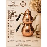 Aura Copper Battal Boy Petek Desenli Bakır Çaydanlık Seti 1,2 mm – Bakır Renk Üst 1 L Alt 2 L - (Bakır Bileklik Hediyedir !!!) - Trs-0071