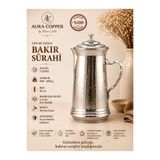 AURA COPPER Dövme Desenli Bakır Sürahi 2 L Kapaklı Gümüş Renk 1,2 mm Gaziantep El İşçiliği - (BAKIR BİLEKLİK HEDİYEDİR !!!)