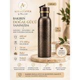 Aura Copper El Dövmesi Bakır Matara Suluk 600 ml – Içi Kalaylı Sızdırmaz Kapaklı El Yapımı Su Şişesi 24 cm Siyah - (Bakır Bileklik Hediyedir !!!) - Trs-0176