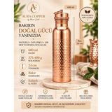 Aura Copper El Dövmesi Bakır Matara Suluk 600 ml – Içi Kalaylı Sızdırmaz Kapaklı El Yapımı Su Şişesi 24 cm Siyah - (Bakır Bileklik Hediyedir !!!) - Trs-0177