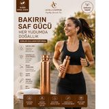 Aura Copper El Işçiliği Bakır Matara 500 ml – Günlük, Spor, Okul ve Ofis Kullanımına Uygun Bakır Su Şişesi - Suluk - Dövme-500 ml