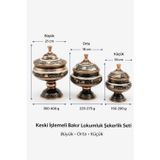 Aura Copper Eski Usul El İşlemesi Keski Motifli Bakır Şekerlik Ve Lokumluk - Kapaklı Ayaklı Bakır Kase 3'Lü Set - (Bakır Bileklik Hediyedir !!!)