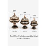 Aura Copper Eski Usul El İşlemesi Keski Motifli Bakır Şekerlik Ve Lokumluk - Kapaklı Ayaklı Bakır Kase 3'Lü Set