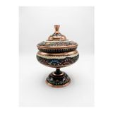 Aura Copper Eski Usul El İşlemesi Renkli Motifli Bakır Şekerlik Ve Lokumluk - Kapaklı Ayaklı Bakır Kase (21X16 Cm)
