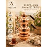 Aura Copper Gaziantep Geleneksel Büyük Boy Bakır Çaydanlık + Balkon Sefalı El Işçiliği Dövme Desen Bakır Çaydanlık Takımı - Seti 1 mm Kalınlığında Bakır Renk