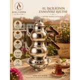 Aura Copper Gaziantep Geleneksel Büyük Boy Bakır Çaydanlık + Balkon Sefalı El Işçiliği Dövme Desen Bakır Çaydanlık Takımı - Seti 1 mm Kalınlığında Gümüş Renk