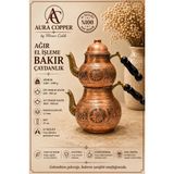 Aura Copper Gaziantep Geleneksel Büyük Boy Bakır Çaydanlık El Işçiliği Ağır El Işlemeli Bakır Çaydanlık Takımı Gümüş Renk - (Bakır Bileklik Hediyedir !!!) - Trs-0046