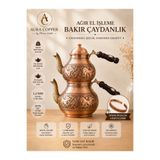 AURA COPPER Gaziantep Geleneksel Büyük Boy Bakır Çaydanlık El İşçiliği Ağır El İşlemeli Bakır Çaydanlık Takımı - Seti 1,2 mm Kalın Bakır Detaylı Ahşap Kulp Bakır Eskitme Renk - (BAKIR BİLEKLİK HEDİYEDİR !!!)