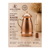 AURA COPPER Gaziantep Geleneksel Klasik Kapaklı Petek Desenli Bakır Sürahi 2,5 L Kapaklı El Dövmesi 1,2 mm İçi Kalaylı - (BAKIR BİLEKLİK HEDİYEDİR !!!)