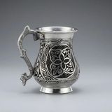 Aura Copper Geleneksel El Dövmesi Kalın Bakır Ayran Kupası - Premium Kalite Bakır Su ve Limonata Bardak Kupa 1 Adet - Mat Gümüş - Mat Ağır El İşleme