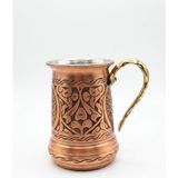 Aura Copper Geleneksel El Dövmesi Kalın Bakır Ayran Kupası - Premium Kalite Bakır Su ve Limonata Bardak Kupa 1 Adet - Rose Gold - Kupa Ağır El İşleme