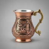 Aura Copper Geleneksel El Dövmesi Kalın Bakır Ayran Kupası - Premium Kalite Bakır Su ve Limonata Bardak Kupa 1 Adet - Rose Gold - Mat Ağır El İşleme