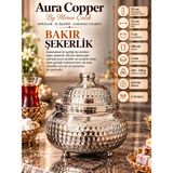 Aura Copper Kapaklı Bakır Şekerlik 3 Ayaklı El Işlemeli Lokumluk Gümüş Renk - Dövme - Gümüş Renk-Dövme