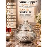 Aura Copper Kapaklı Bakır Şekerlik 3 Ayaklı El Işlemeli Lokumluk Gümüş Renk - Petek - Gümüş-Renk-Petek