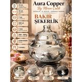 Aura Copper Kapaklı Bakır Şekerlik 3 Ayaklı El Işlemeli Lokumluk Gümüş Renk - Üzüm - Gümüş Renk-Üzüm