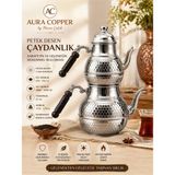 Aura Copper Petek Desenli Bakır Çaydanlık Seti 1 mm – Büyük Boy Üst 850-950 ml Alt 1850-1950 ml 27 cm - (Bakır Bileklik Hediyedir !!!) - Trs-0113