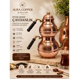 Aura Copper Petek Desenli Bakır Çaydanlık Seti 1 mm – Büyük Boy Üst 850-950 ml Alt 1850-1950 ml 27 cm - (Bakır Bileklik Hediyedir !!!) - Trs-0114