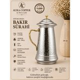 Aura Copper Üzüm Desenli Bakır Sürahi 2 L Kapaklı Gümüş Renk Gaziantep El Işçiliği 0,8 mm - (Bakır Bileklik Hediyedir !!!) - Çok Renkli - Standart
